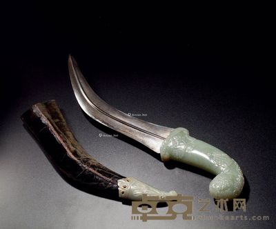 清乾隆 白玉痕都斯坦玉柄刀 长39.3cm