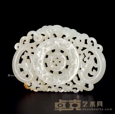 清中期 白玉双凤法轮珮 长7.8cm
