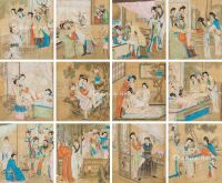 清代 春宫 （十二帧） 手卷 设色绢本