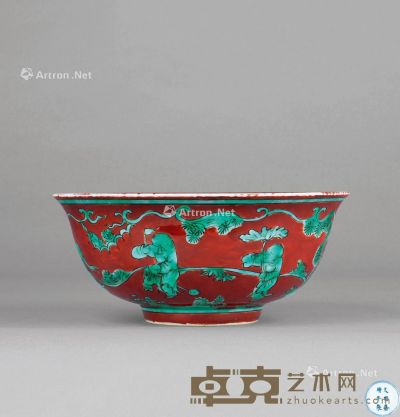 明代 红绿彩婴戏人物纹碗 高7cm；直径16.2cm