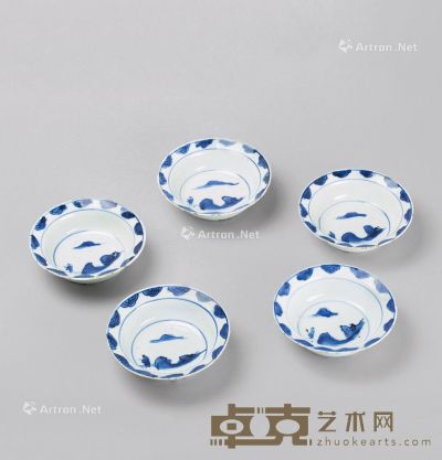 明代 青花山水人物纹碗 （五件）一组 高4.3cm；直径13.4cm