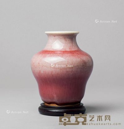 清代 豇豆红束腰瓶 高12cm