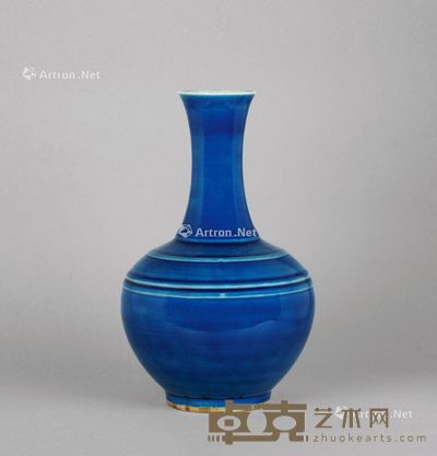 清代 蓝釉弦纹赏瓶 高39.2cm