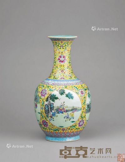 清代 粉彩开光婴戏纹赏瓶 高31.5cm