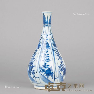 清代 青花花卉纹胆式瓶 高25.7cm