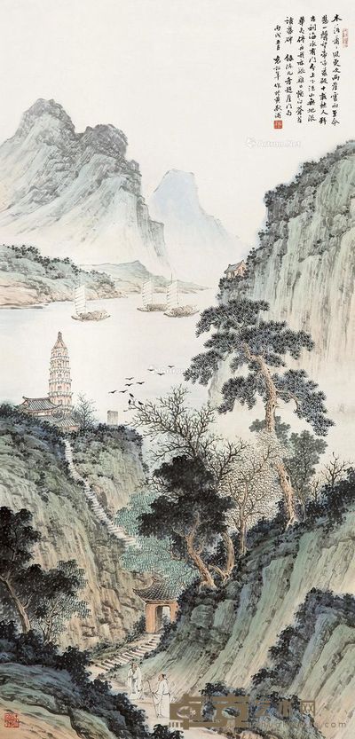 袁松年 山水 99×48cm