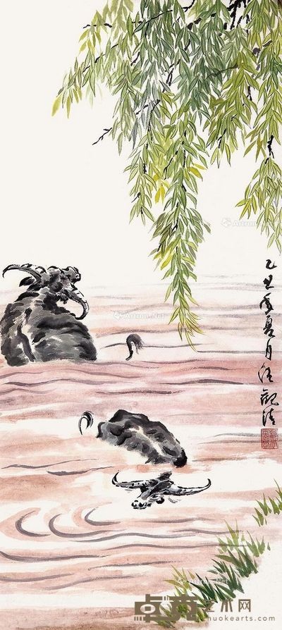 汪观清 水牛图 68×31cm