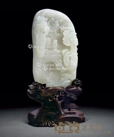 清 白玉雕人物山子 高12.5cm