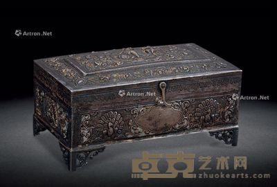 清 银刻花卉人物故事盒 长14cm