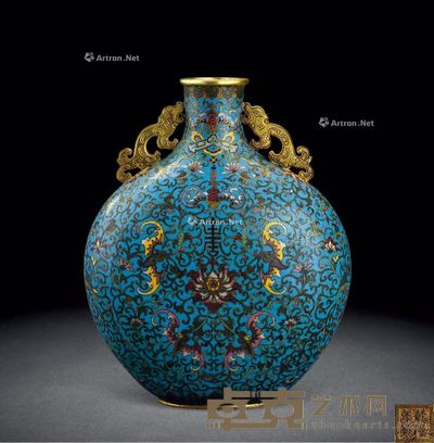 清乾隆 铜胎掐丝珐琅双耳抱月瓶 高27.5cm