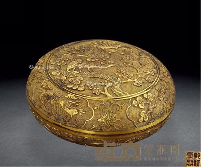 清乾隆 铜鎏金松鹤延年香盒 直径9.5cm