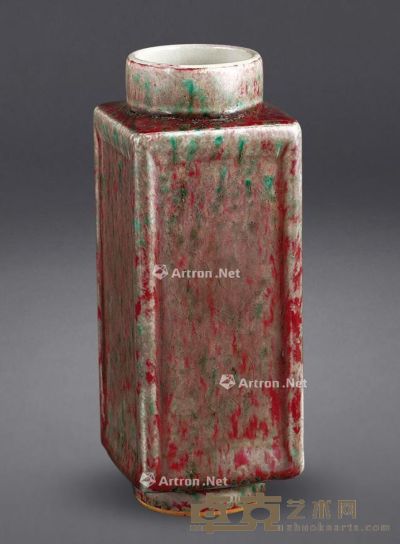 清 豇豆红釉琮式瓶 高20cm