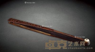 清 棕竹和尚头刻金文扇骨 长30.5cm