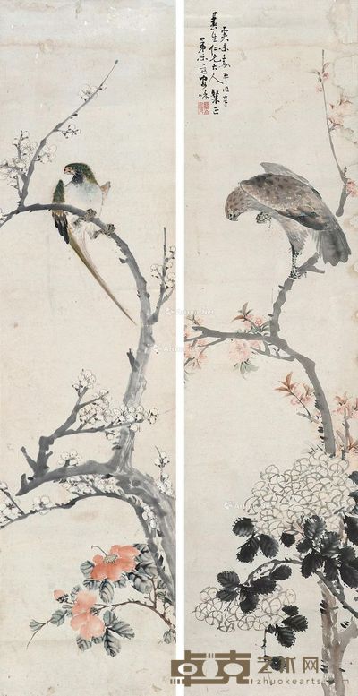 安和 花鸟 127×32cm×2