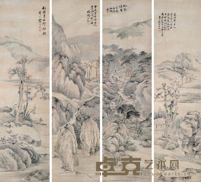 任预 山水 143×38cm×4