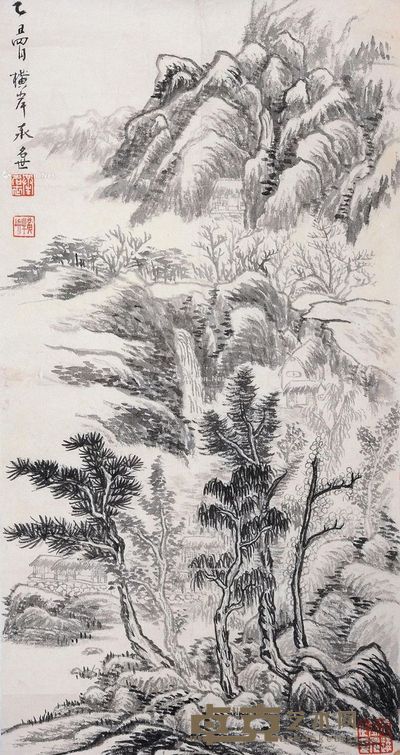 承名世 山水 35×68cm
