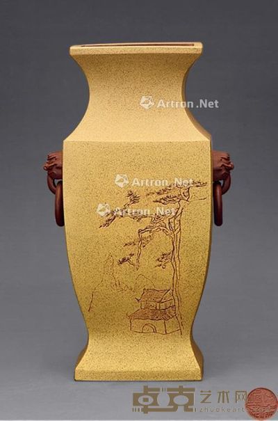 2012年 朱道平 紫砂胎山静松声远瓶 高41.0cm；宽18.5cm