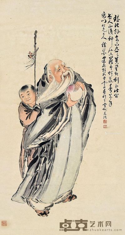 霍桢 献寿图 86.5×46.5cm