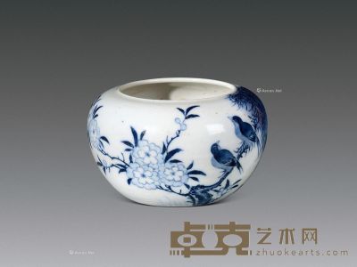 民国 王步 青花桃花春色水盂 直径12cm