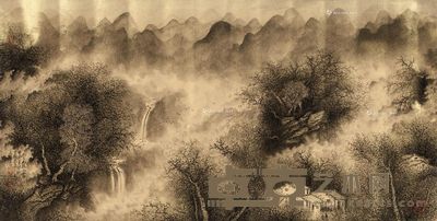 廖文潭 云雾山家 50×99cm