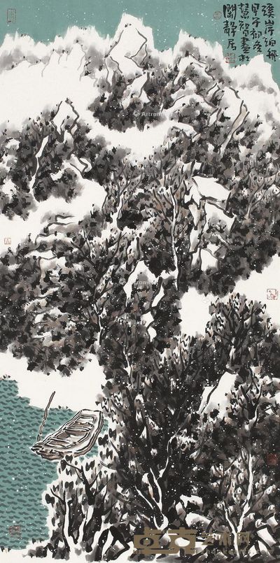 王慧智 溪岸泊舟 136×68cm