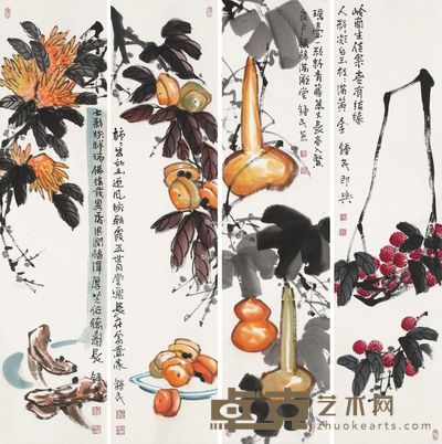 王忠民 富贵吉祥 138×34cm×4