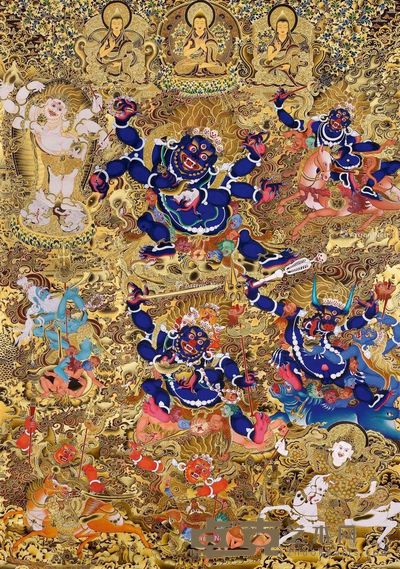 现代 格鲁派九大忿怒护法唐卡 长120cm；宽80cm