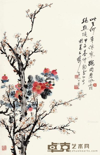 陶寿伯 梅花山茶 69×45cm