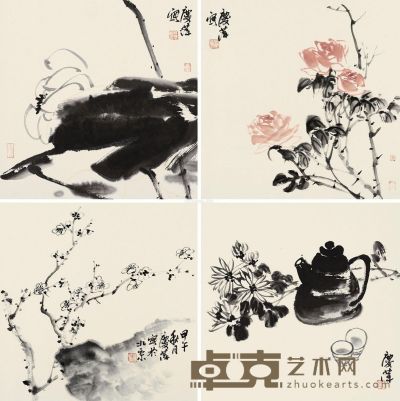 任庆萍 四季花卉 34.5×34cm×4