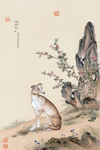 卢建英 苏绣 仿郎世宁十骏犬之《斑锦彪》 39.5×26cm