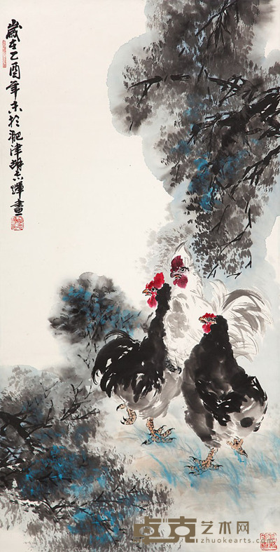 胡志辉 三鸡图 109×56cm