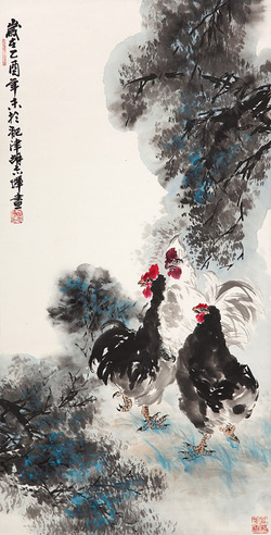 胡志辉 三鸡图