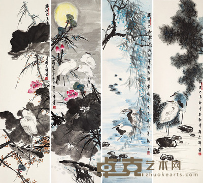 胡志辉 花鸟四屏 126×34cm×4