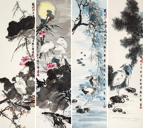 胡志辉 花鸟四屏