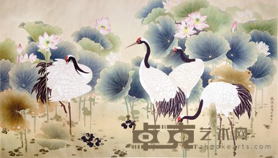 张德泉 荷塘白鹤 215×120cm 约23.2 平尺