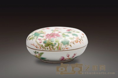 清代 粉彩花卉纹印泥盒 高：4cm 径：9cm