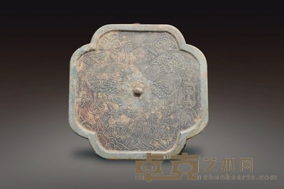 宋代 亚字形鹤纹铜镜 15×15cm
