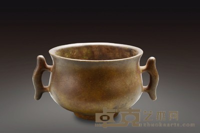 清代 蚰耳铜炉 高:8cm 耳距:14cm