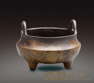 清代 冲天耳铜炉 高:7cm 耳距:8cm