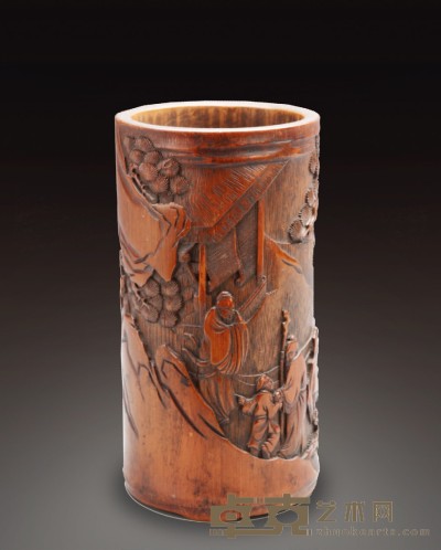 20世纪初 竹雕笔筒 高：15.5cm　直径：8cm