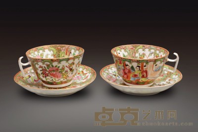 清代 广彩茶具一套 两碟两盏　碟径：16cm　盏高：6.5cm　径：11cm