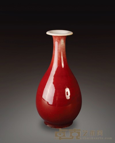 乾隆 鲜红釉玉壶春瓶 高：23cm