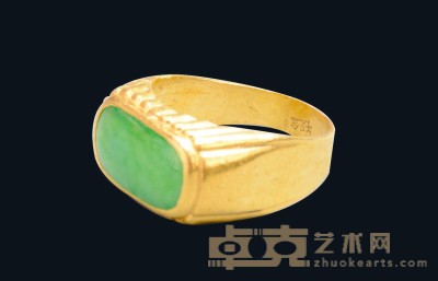 现代 24K 金满色阳绿马鞍戒指 连托10.7 克