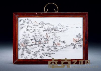 民国 墨彩山水人物瓷板 23.5×37cm