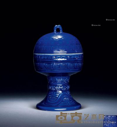 清乾隆 霁蓝釉豆 高27cm