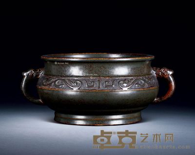 清乾隆 茶叶末釉仿青铜簋式炉 高16cm；直径27cm