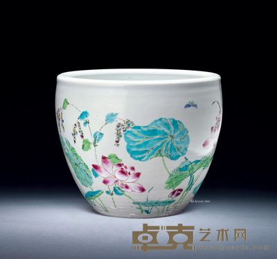 清雍正 粉彩荷塘鱼纹小卷缸 直径22.2cm