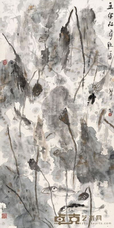 李老十 鱼伴枯荷 137×69cm