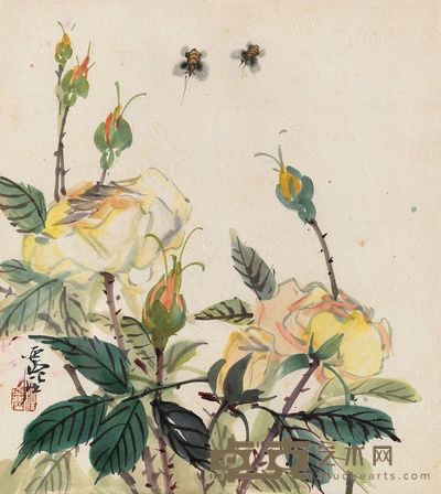 汪亚尘 花影掇蜜 27×24cm