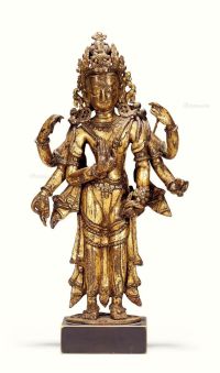 16世纪 尼泊尔 铸铜鎏金不空罥索观音站像?